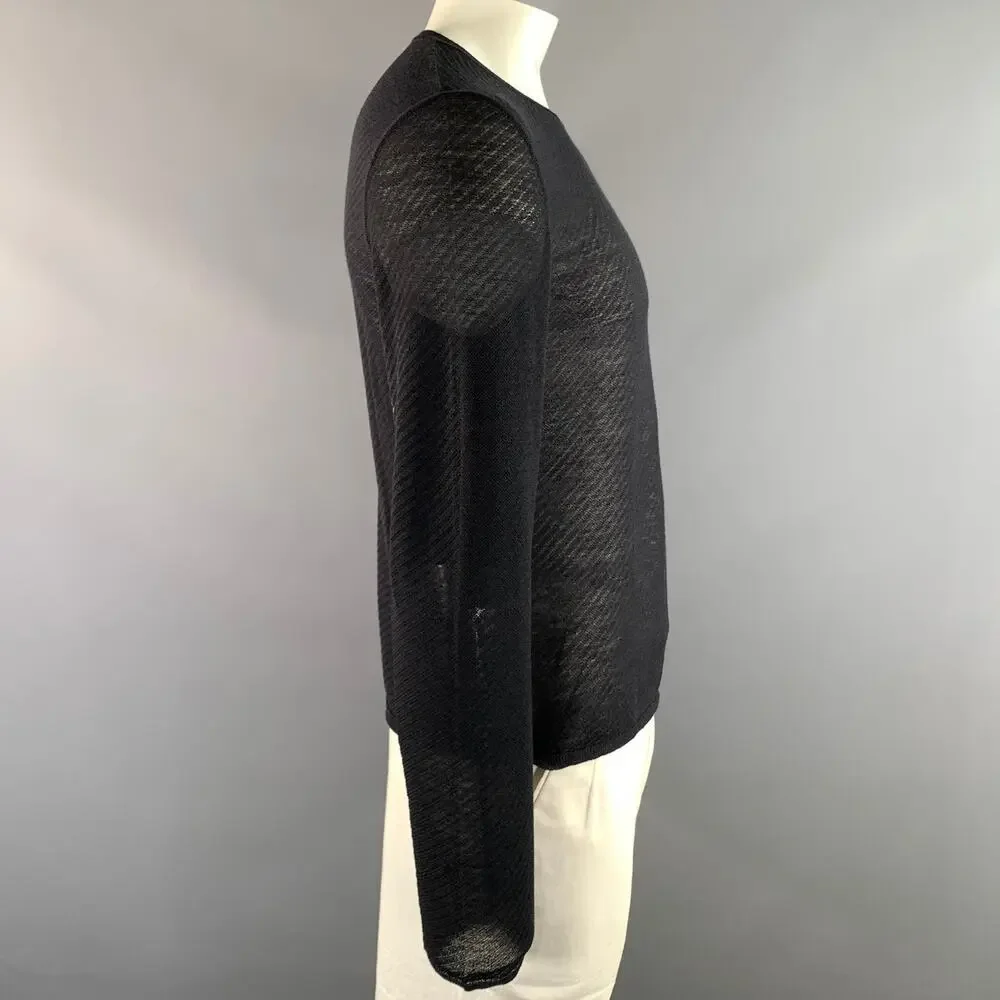 GUCCI Size L Black Diagonal Stripe Wool Blend Sheer Pullover
